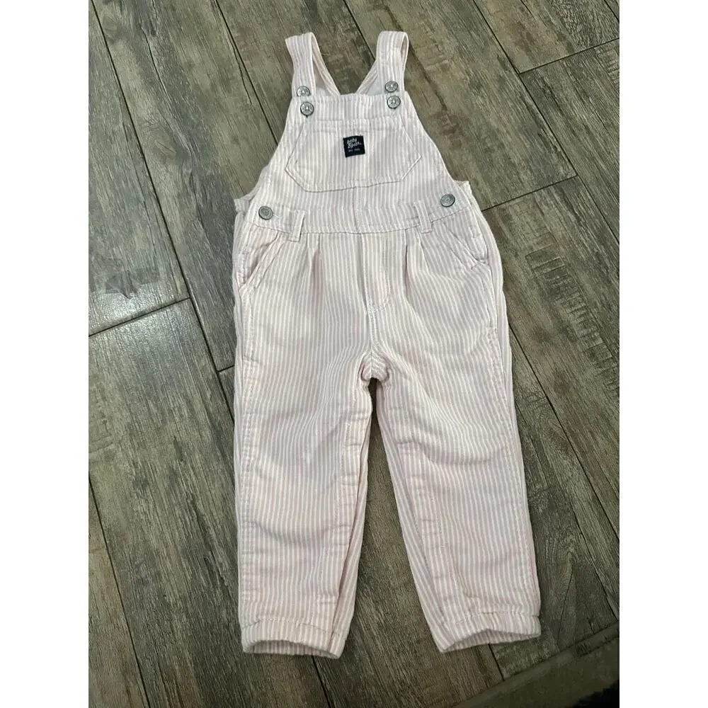 OshKosh B'gosh Baby Girl’s Pink White Glitter Gold Overalls Size 18Months
